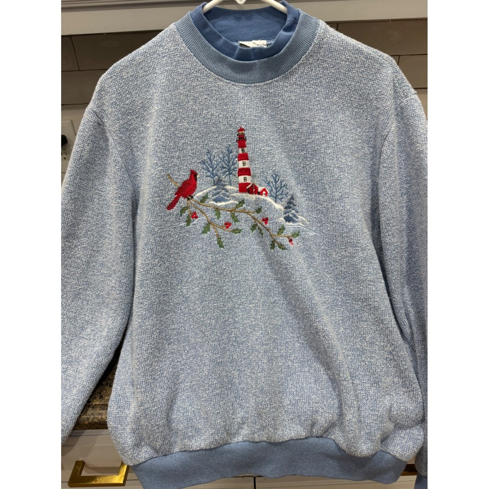 Vtg Bon Worth Cardinal Lighthouse Embroidered Crewneck Sweatshirt Women's S‎